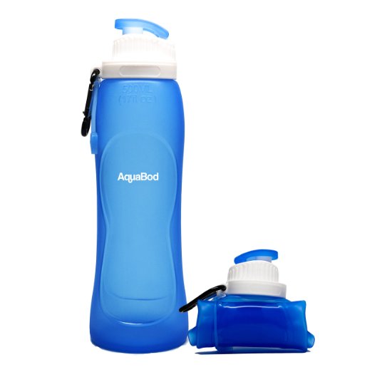 Aquabod Collapsible Water Bottle - BPA Free - FDA Approved - Leak Proof Silicone Sports Bottle
