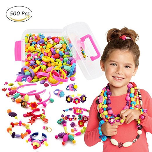 WTOR Pop-Arty Beads 500Pcs Snap-Together Kid DIY Bead Toys made Jewelry Necklaces/Bracelets/Rings/Crafts as Birthday/Christmas Gift,Encourages Children Creations and Fashion