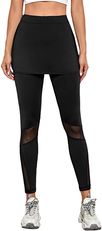 DIDK Women's Mesh Panel with Pockets Sports Yoga Two-in-One Solid Leggings