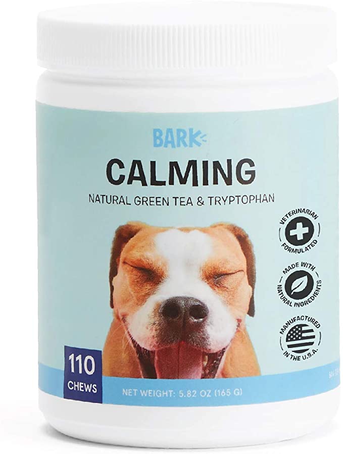 BarkBox Veterinarian Formulated Dog Calming Supplement for Anxiety Relief - Made in The USA - with Tryptophan, Lemon Balm & Green Tea, 110 Chews/Treats