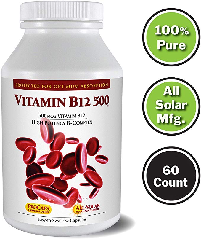 Andrew Lessman Vitamin B12 500 60 Capsules – Absorption-Protected Methylcobalamin (Natural Coenzyme Vitamin B12), Essential for Energy & Stress Support, Plus B-Complex, Easy to Swallow Capsules