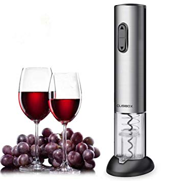 Wine Opener, CUSIBOX Electric Wine Bottle Opener with Foil Cutter, Charging Base and LED Light- Stainless Steel (Stainless002)