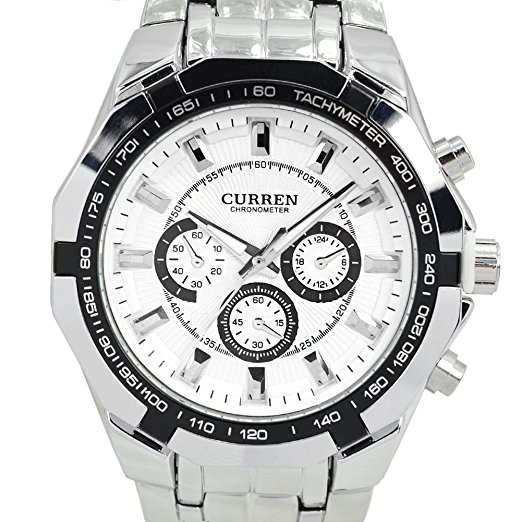 Curren White Case Stainless Steel Band Men Analog Wrist Watch (White)