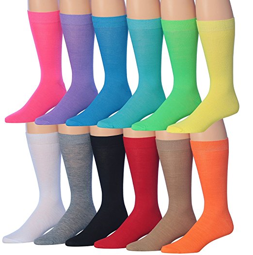 James Fiallo Men's 12-Pairs Solid Colored Bold Lightweight Dress Socks