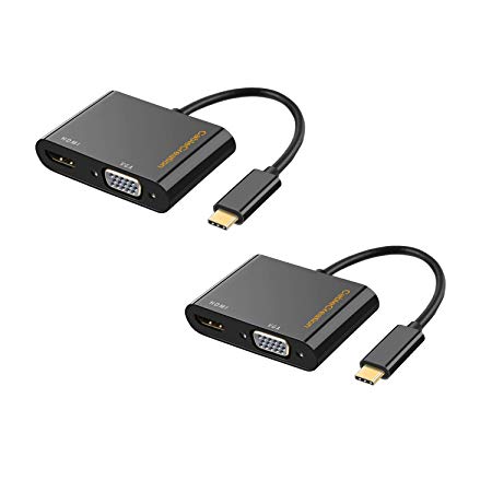 USB C to HDMI   VGA, CableCreation [2-Pack] Type C (Thunderbolt 3 Compatible) to HDMI 4K   VGA Adapter, Compatible MacBook Pro 2016/2017/2018,MacBook Air/iPad Pro 2018/Dell XPS 13/Yoga 910,Black