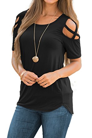 Dokotoo Womens Casual Loose Cold Shoulder Tops and Blouses Basic T Shirts