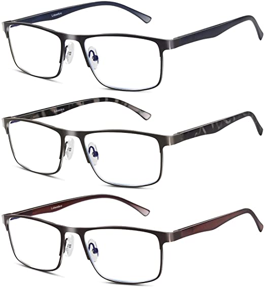3 Pack Blue light Blocking Reading Glasses for Men, Stylish Metal Frame Readers