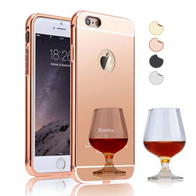 iPhone 6 case,iPhone 6S case, KimHee [Hybrid Fashion Cover Mirror] Ultra Thin Detachable Metal Frame Bumper   Clear Acrylic Back Panel- Rose Gold(4.7inch)