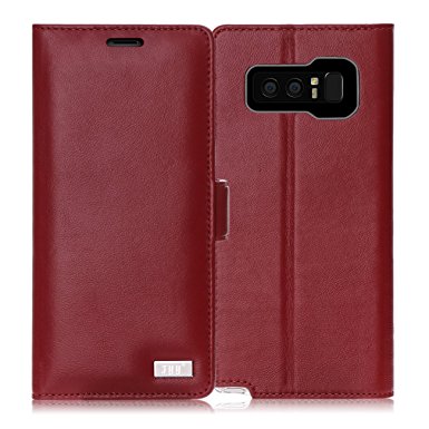 Note 8 Case, Galaxy Note 8 Case, FYY [RFID Blocking wallet] Premium Genuine Leather 100% Handmade Wallet Case Credit Card Protector for Samsung Galaxy Note 8(2017) Wine Red