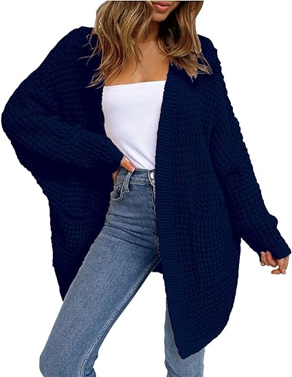 Women's Chunky Knit Open Front Cardigan Oversized Long Sleeve Sweater Ribbed Lighweight Dressy Casual Outwear