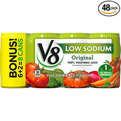 V8 100% Vegetable Juice, Original Low Sodium, 5.5 Ounce (Pack of 48)