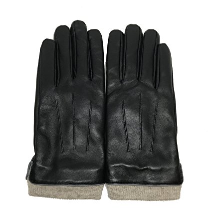 MATSU Men Winter Warm Touchscreen Texting Lambskin Driving Motorcycle Leather Gloves M1006(Cashmere/Long Fleece Lining)
