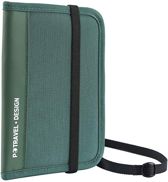 RFID Travel Passport Wallet, Crossbody Wallet Purse with Removable Strap (PTRAVEL Series), Travel Documents Organizer, Bifold Zipper Wallet, 13 Pockets (Green) …