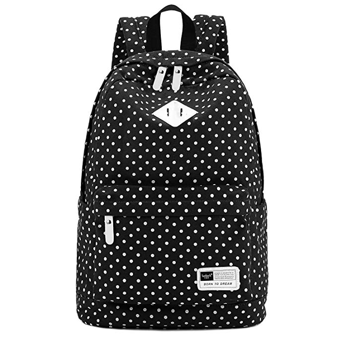 S-ZONE Lightweight Casual Daypack Canvas Polka Dot Backpack 14"-15" Laptop PC School Bag for Teenage Girls