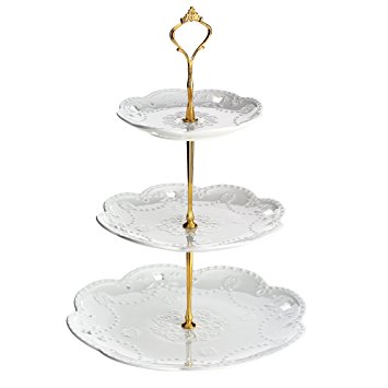 Dowan 3-Tier Porcelain Cupcake Stand/Wedding Cake Stand, Round Serving Platter, White