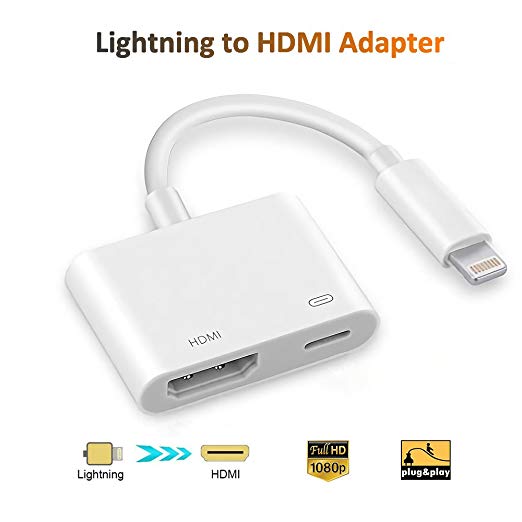 Lighting to HDMI, Lightning Digital AV Adapter, HDMI & Charging Adapter for 1080P HD TV Monitor Projector, Compatible with iPhone, iPad, iPod