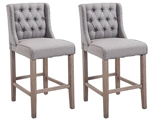 HomCom 40" Tufted Wingback Counter Height Armless Bar Stool Dining Chair Set of 2 - Grey