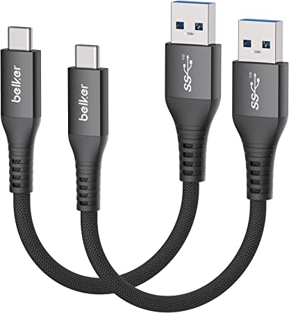 Belker USB C Cable Short 20cm/0.2M 2Pack [10Gbps Data] USB3.1 Gen2 Type C Android Auto Cable QC3.0 3A USB A to C Fast Charger for Samsung Note20 Galaxy S22/S21/S20 Z Flip3 Pixel 6 OnePlus 9 Black