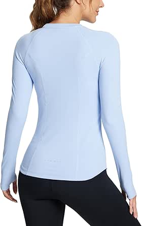 BALEAF Thermal Shirts for Women Long Sleeve Fleece Tops Running Workout Cold Weather Gear Compression Zipper Pocket