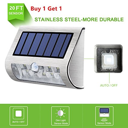 Falove Super Bright 9 LED PIR Sensor 2 Modes Motion Activated Auto On/Off Outdoor Stainless Steel Solar Wall Light,Yard Patio Path Fence Wall Stair Lamp, Battery included, Solar Garden Smart Light