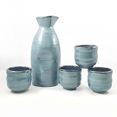 Happy Sales HSSS-BLU03,  5 piece Ceramic Sake set - Grey Blue