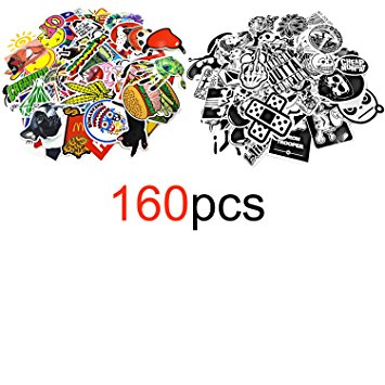 160pcs Car Motorcycle Bicycle Skateboard Laptop Luggage Vinyl Sticker Graffiti Luggage Decals Bumper Stickers, 100 Colorful and 60 Black and White Random Music Film Vinyl Guitar Sticker