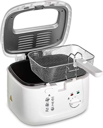 LIVIVO Electric 2.5L Deep Fat Countertop Fryer Non-Stick Coating, Internal Mesh Basket with Safety Handle and Viewing Window Easy Clean (White)