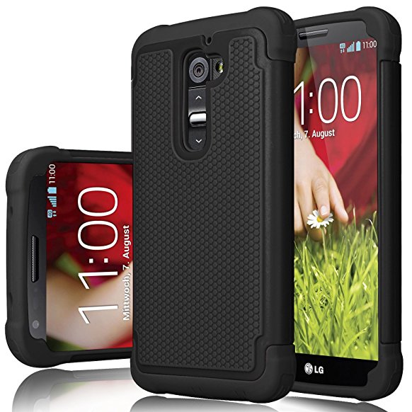 LG G2 Case, Jeylly [Shock Proof] Scratch Absorbing Hybrid Rubber Plastic Impact Defender Rugged Slim Hard Case Cover Shell For LG G2 AT&T T-mobile Sprint Verizon Unlocked - Black/Black