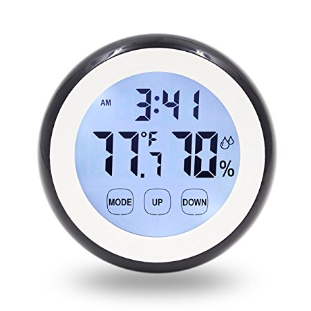 Hippih Digital Magnet Wall Clock with Indoor Thermometer Humidity Monitor,Touchscreen and Back Light (Black)