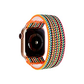 Tefeca Colorful Braided Elastic Compatible/Replacement Band for Apple Watch 38mm/40mm (Gold Adapters, Wrist Size : 6.5-6.9 inch (L3))
