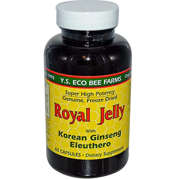 Royal Jelly 200 mg   Ginseng (Siberian 200mg, Korean 100mg) Y.S. Organic Bee Far, 65 Capsules