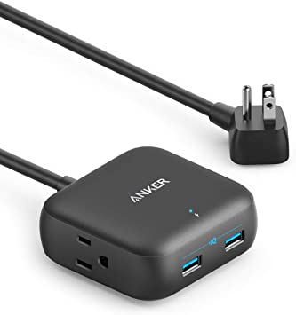 Anker Power Strip with USB, 2 Outlet & 2 PowerIQ USB Ports (24W) Travel Power Strip, PowerPort Strip 2 Mini with 5ft Long Cord, Safety Door, Flat Plug, for Hotels, Dorm Room, Cruise Ships, and Home