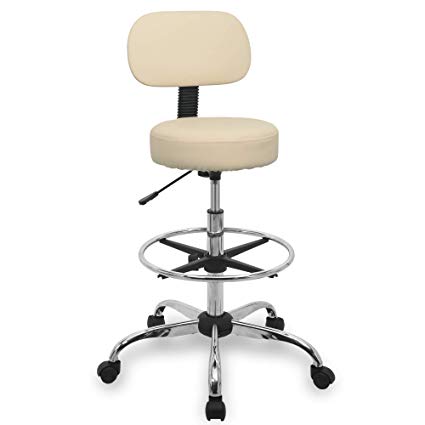 Urest Drafting Chair Drafting Rolling Bar Stool Medical Spa Stool with Adjustable Foot Rest in Beige