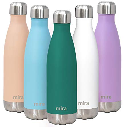 MIRA 17 Oz Stainless Steel Vacuum Insulated Water Bottle | Double Walled Cola Shape Thermos | 24 Hours Cold, 12 Hours Hot | Reusable Metal Water Bottle | Leak-Proof Sports Flask | Coastal Green
