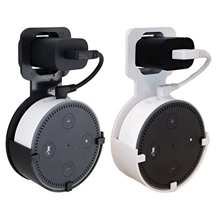 The Spot by Dot Genie: The Original Outlet Wall Mount Hanger Stand for Home Voice Assistants - Designed in USA - No Messy Wires or Screws - Multiple Colors (Black & White 2-Pack)
