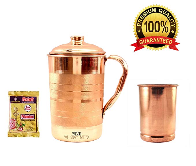 WESBR Copper Water Jug with Glass and Pitambari