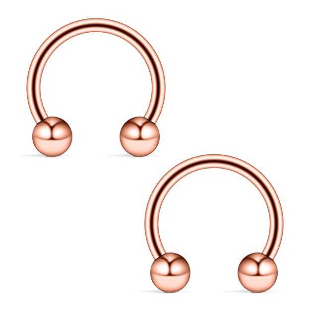 Ruifan 16G 14G Rose Gold CBR Horseshoe Circular Rings 316L Surgical Steel for Lip Eyebrow Tongue Nipple Helix Tragus Cartilage Septum Piercing Jewelry 2-4PCS