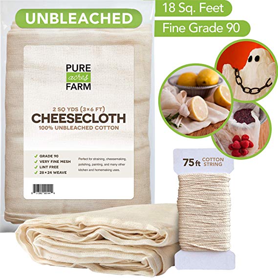 Cheesecloth - 45 Sq Feet: Grade 50-100% Unbleached Cotton - Filter, Strain, Nut Milk Bag, Reusable