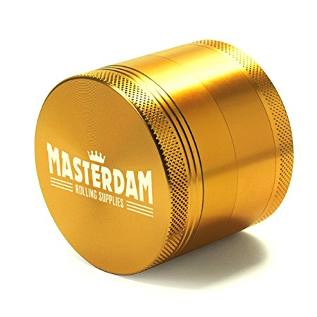 Masterdam Grinders 2.2 Inch Herb Grinder with Pollen Catcher - 4 Piece Gold Aluminum