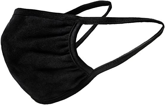 Tart Collections 100% Cotton Face Mask, Comfortable Non-Elastic Ear Loops, Washable and Reusable, Unisex, Made in USA, Solid Black