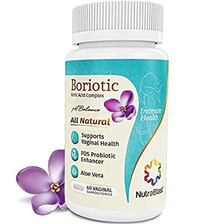 NutraBlast Boric Acid Vaginal Suppositories Complex 800mg w/Aloe Vera & FOS Probiotic Enhancer, 60 Count | All Natural Boriotic | Made in USA