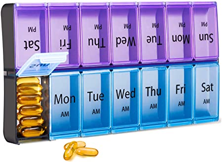 Extra Large Weekly Pill Organizer 2 Times a Day,7 Day AM PM Pill Box and Organizer, Daily Jumbo Medicine Organizer, Weekly Pill Case to Hold Vitamin and Supplement