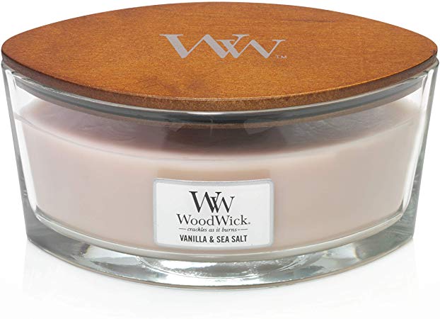 WoodWick Ellipse Scented Candle with Hearthwick Flame, Vanilla and Sea Salt