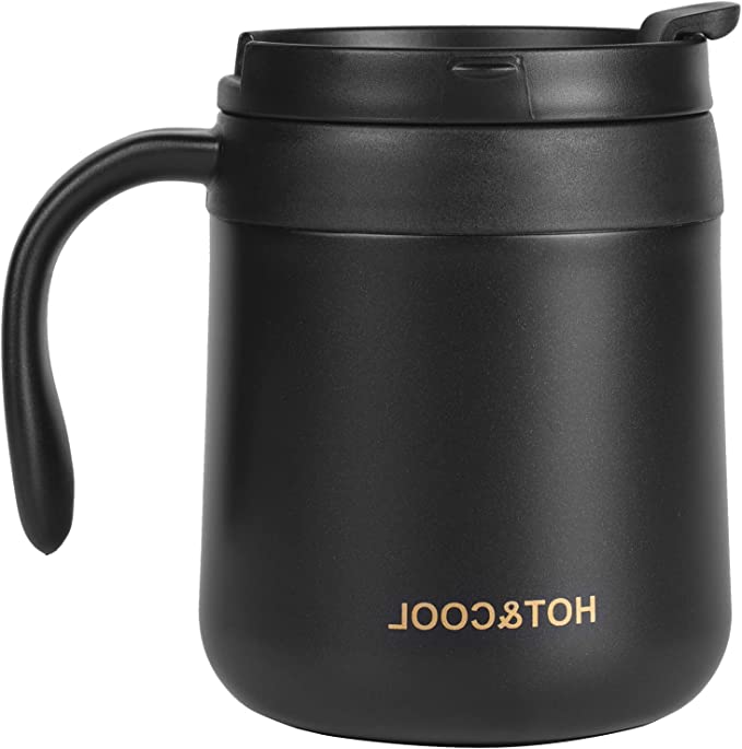 IDOKER Coffee Mug, Insulated Coffee Mug with Handle, Stainless Steel Coffee Mug with Lip,12oZ Black