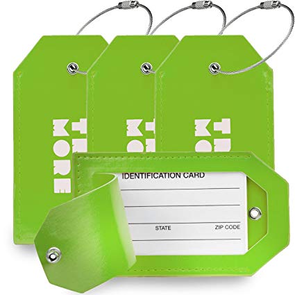TravelMore PU Leather Luggage Tags For Suitcases - Travel Identifier Labels Set For Bags & Baggage (2,4 & 7 Pack)