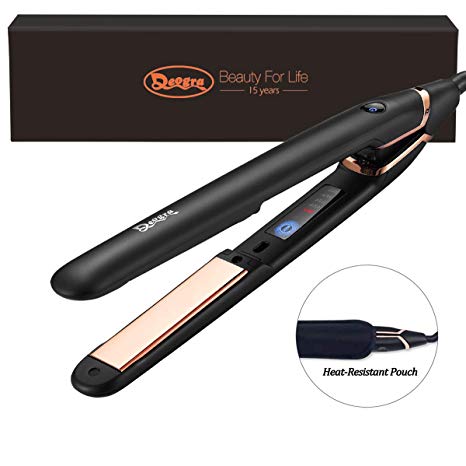 Deogra Professional Hair Straightener Titanium Touch Control Flat Iron Adjustable Temperature Max.450F Dual Worldwide Voltage Incl Heat-resistance Pouch (Rose Gold)