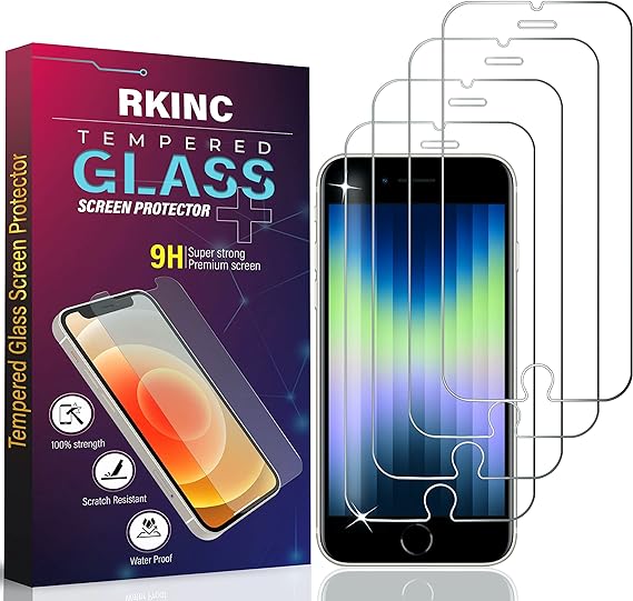 RKINC Screen Protector [4-Pack] for iPhone SE 3 2022/ SE 2 2020, iPhone 7 / iPhone 8, Tempered Glass Film Screen Protector, 0.33mm [LifetimeWarranty][Bubble-Free][Anti-Scratch][Anti-Shatter]