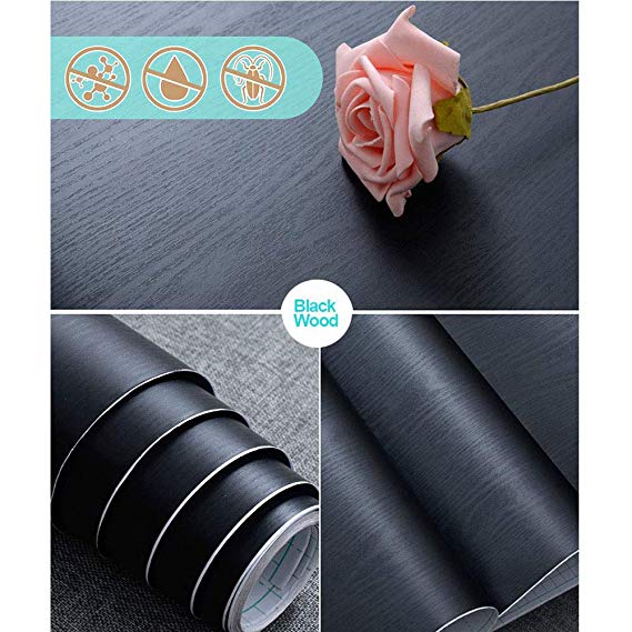 Abyssaly Black Wood Contact Paper 11.8" X 78.7" Decorative Self-Adhesive Film Furniture Surfaces Easy to Clean