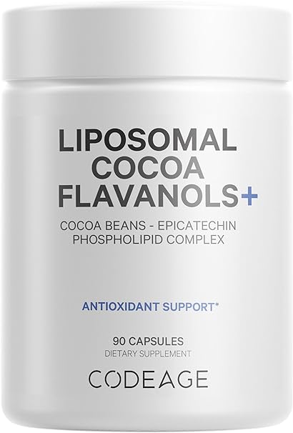 Codeage Liposomal Cocoa Flavanols Supplement - Cocoa Flavanols - Epicatechin Flavonoid - CocoHeart High Flavanol Formula - Cocoa Beans Antioxidant & Heart Health Support - Vegan, Non-GMO - 90 Capsules