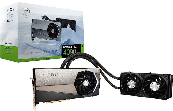 MSI GeForce RTX 4090 SUPRIM Liquid X 24G Graphic Card I NVIDIA GeForce RTX 4090 GPU | 24 GB GDDR6X 384-bit Memory, | 21 Gbps Speed | PCI Express 4 Interface | Upto 2640 MHz | TORX Fan 5.0, Zero FROZR